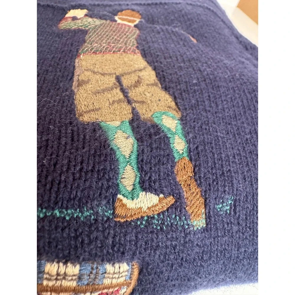 Vintage Carmel Golf Sweater‎ Golfer Knit Crewneck Navy Cotton Pullover Mens M